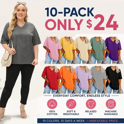 Ladies Oversized Short Sleeve Blouse Lightweight Crew Neck Casual Summer T‑Shirt