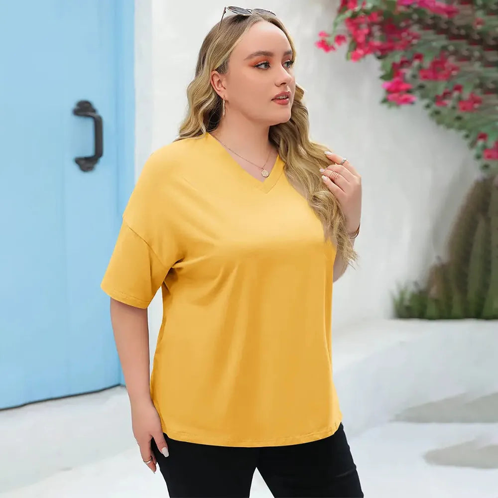 Ladies Oversized Short Sleeve Blouse Lightweight Crew Neck Casual Summer T‑Shirt