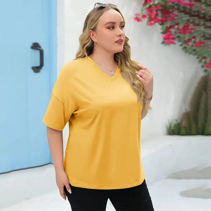 Ladies Oversized Short Sleeve Blouse Lightweight Crew Neck Casual Summer T‑Shirt