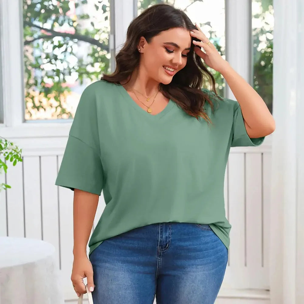 Ladies Oversized Short Sleeve Blouse Lightweight Crew Neck Casual Summer T‑Shirt