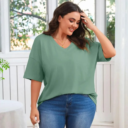 Ladies Oversized Short Sleeve Blouse Lightweight Crew Neck Casual Summer T‑Shirt