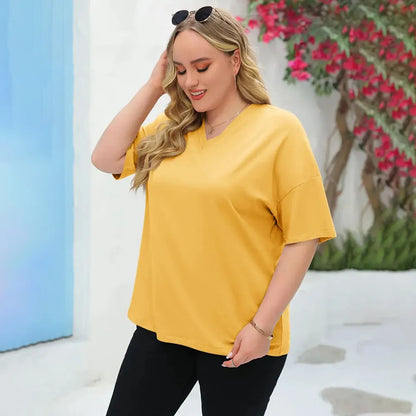 Ladies Oversized Short Sleeve Blouse Lightweight Crew Neck Casual Summer T‑Shirt