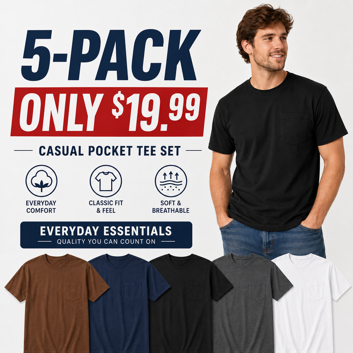 Minimal Relaxed Fit Solid Men's T-Shirt, Soft Skin-friendly