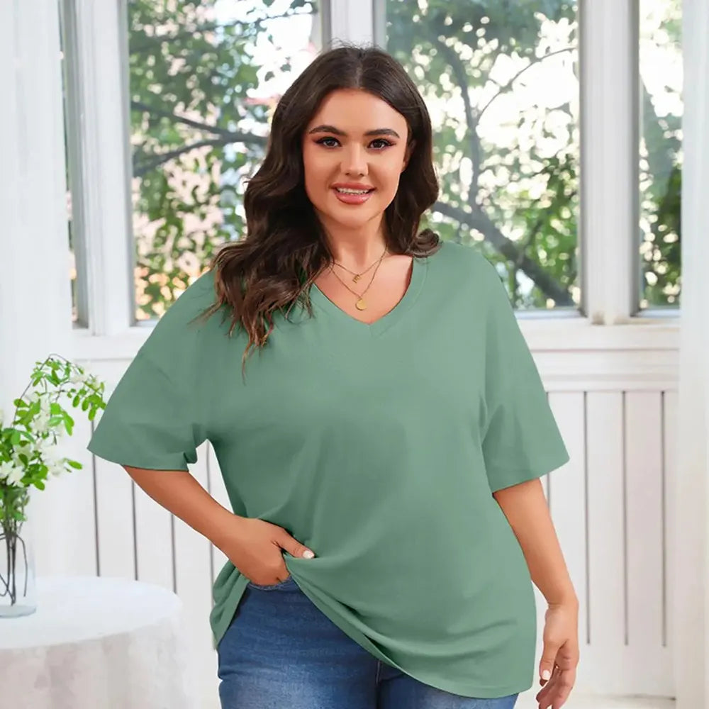 Ladies Oversized Short Sleeve Blouse Lightweight Crew Neck Casual Summer T‑Shirt