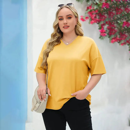Ladies Oversized Short Sleeve Blouse Lightweight Crew Neck Casual Summer T‑Shirt