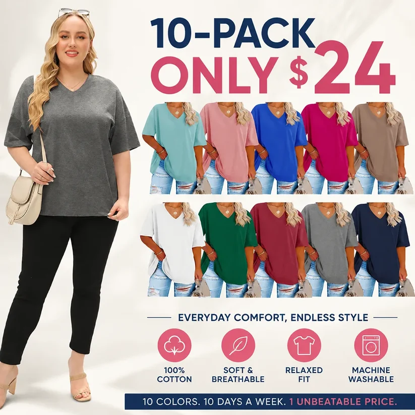 Ladies Oversized Short Sleeve Blouse Lightweight Crew Neck Casual Summer T‑Shirt