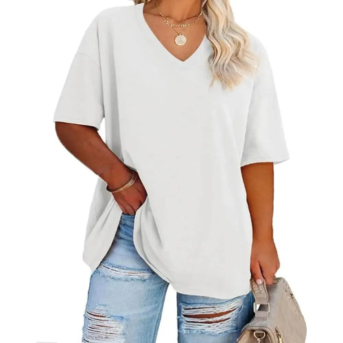 Ladies Oversized Short Sleeve Blouse Lightweight Crew Neck Casual Summer T‑Shirt