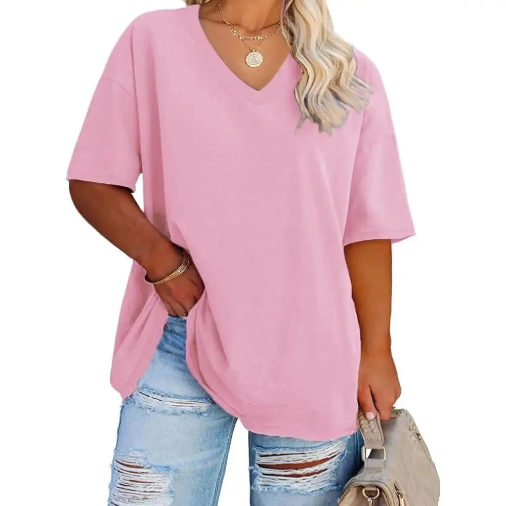 Ladies Oversized Short Sleeve Blouse Lightweight Crew Neck Casual Summer T‑Shirt