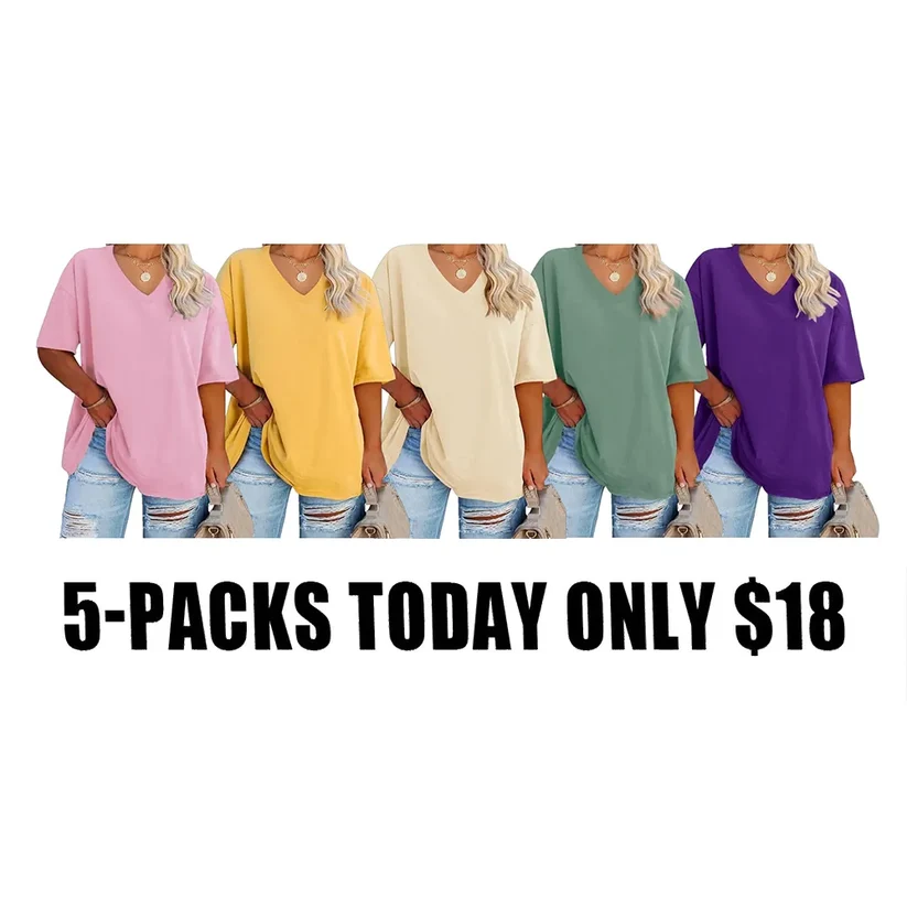 Ladies Oversized Short Sleeve Blouse Lightweight Crew Neck Casual Summer T‑Shirt