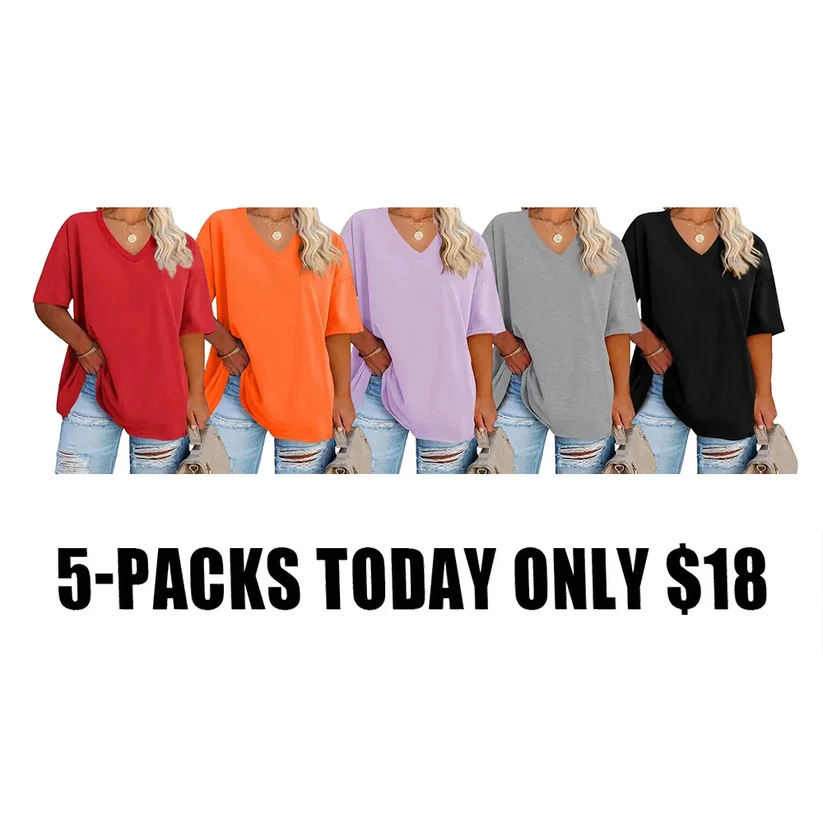 Ladies Oversized Short Sleeve Blouse Lightweight Crew Neck Casual Summer T‑Shirt